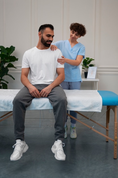 Man during a visit in a rehabilitation center