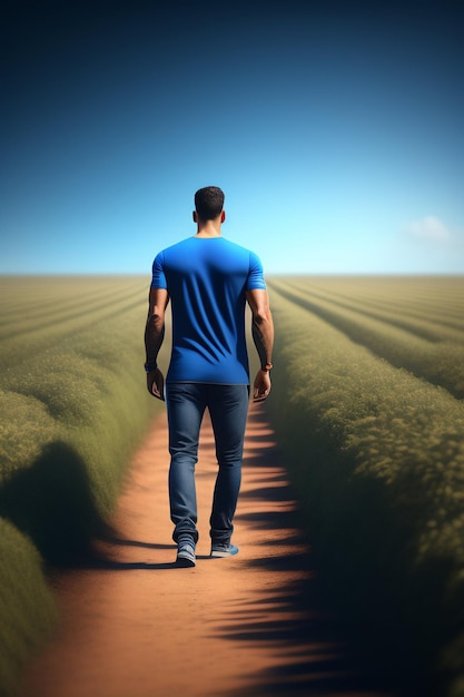 Free Photo a man walking on a path in a field of lavender.