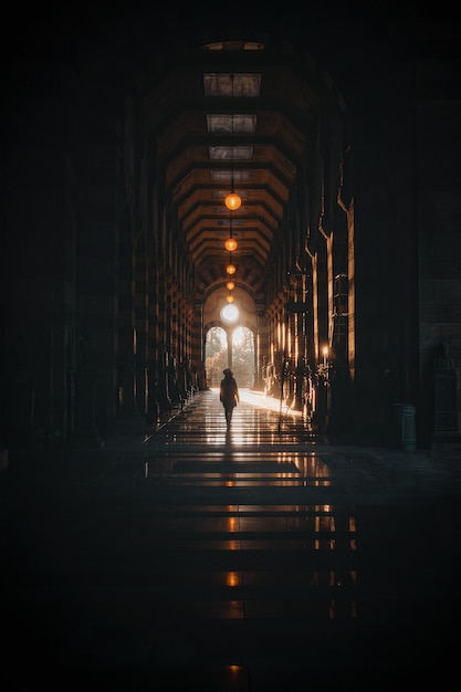 Free photo man walking on street during night time