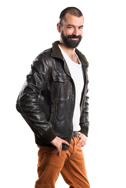 Man wearing a leather jacket