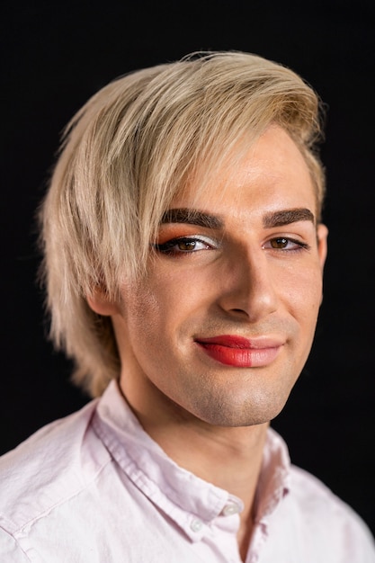 Man wearing make-up on half his face