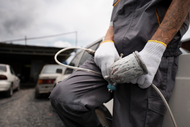 Free Photo man wearing protective equipment side view