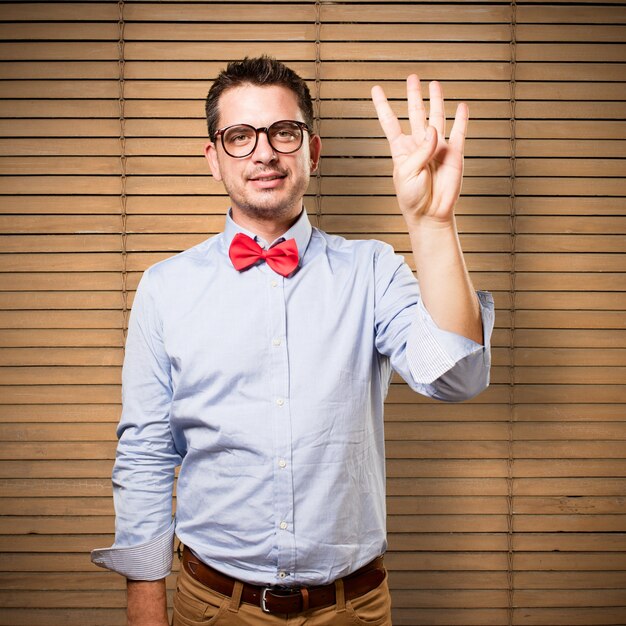 Man wearing a red bow tie. Man wearing a red bow tie. Doing four