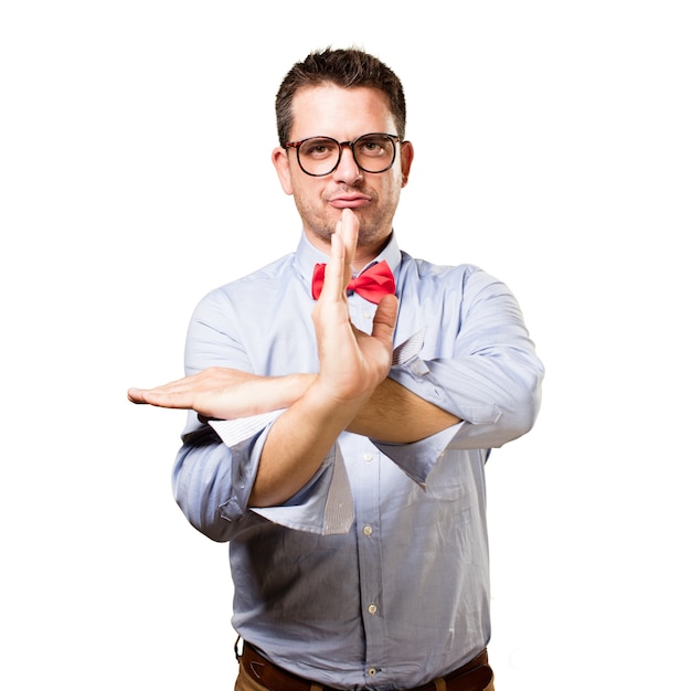 Man wearing a red bow tie.