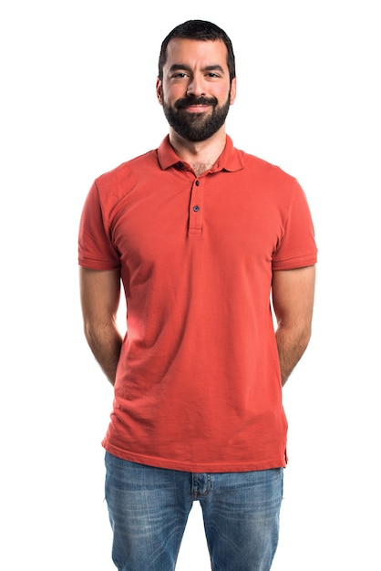 Free photo man wearing red polo shirt