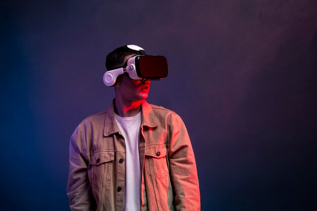 Man wearing vr goggles for video game