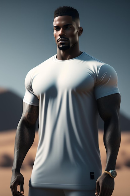 Free photo a man in a white shirt stands in front of a desert landscape.