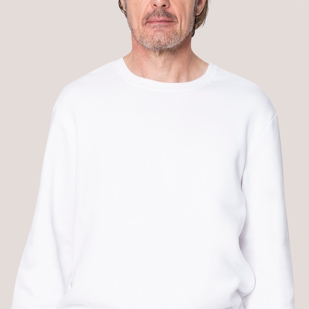 Free Photo man in white sweater casual apparel with design space close up