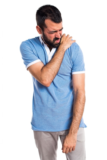 Free photo man with blue shirt with shoulder pain