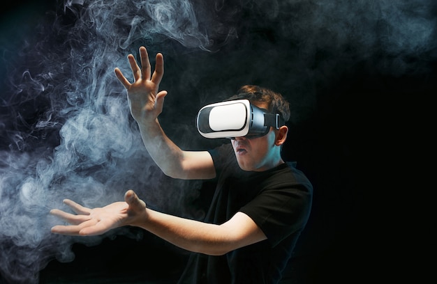 Free photo the man with glasses of virtual reality. future technology concept.