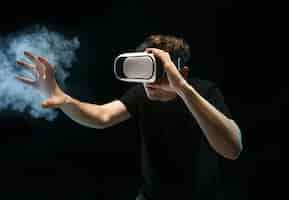 Free photo the man with glasses of virtual reality. future technology concept.