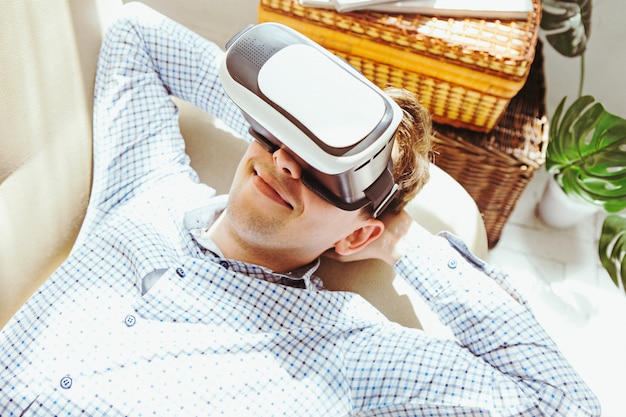 Free photo the man with glasses of virtual reality. future technology concept.