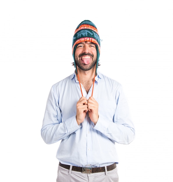 Free photo man with hat over white background