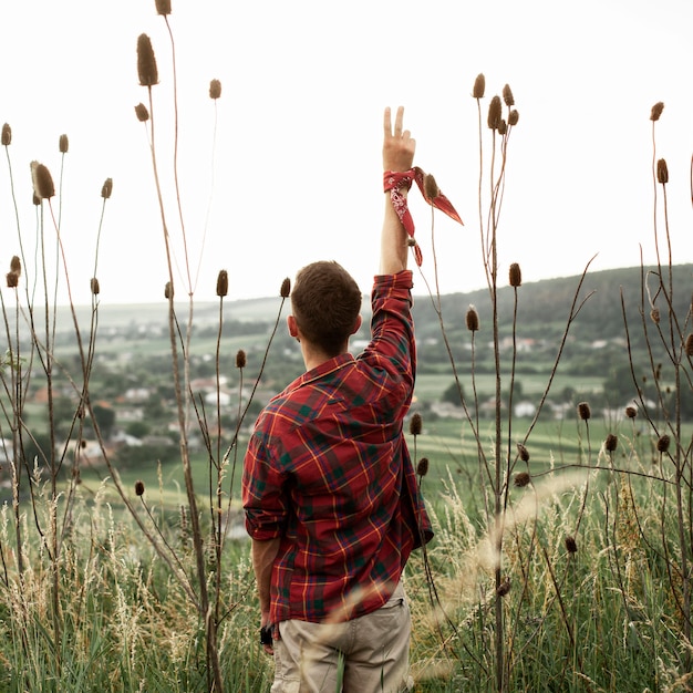 Man with peace sign