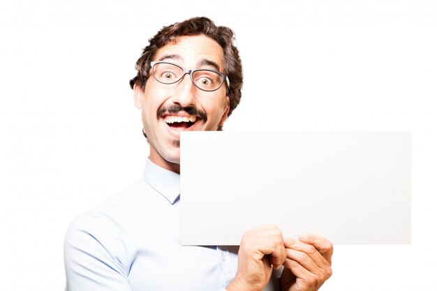 Man with a poster and smiling