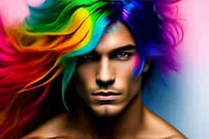 Free photo a man with a rainbow hair on his head