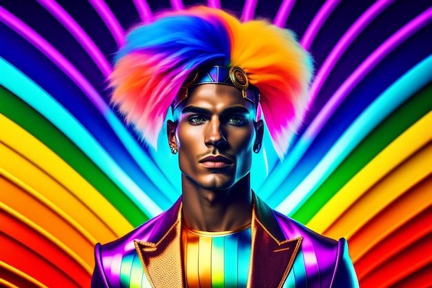 Free photo a man with a rainbow hair style on his head