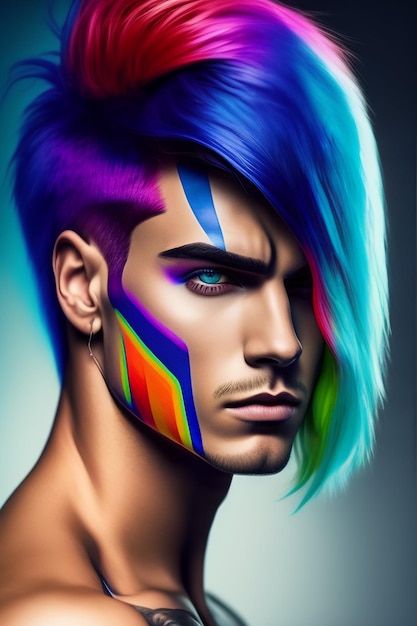 Free photo a man with a rainbow haircut and a rainbow colored hair.