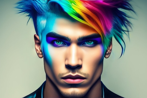 A man with a rainbow haircut and a rainbow haircut