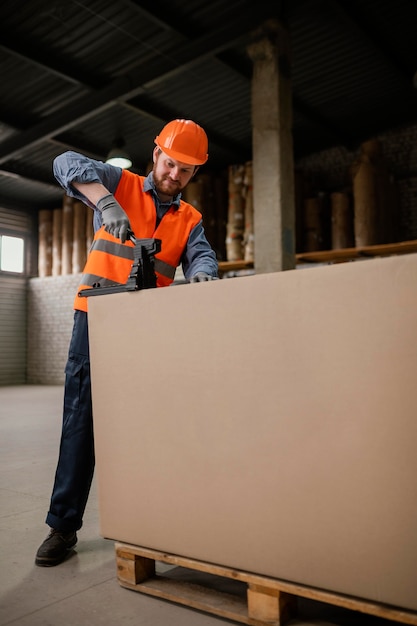 Man with safety cap working