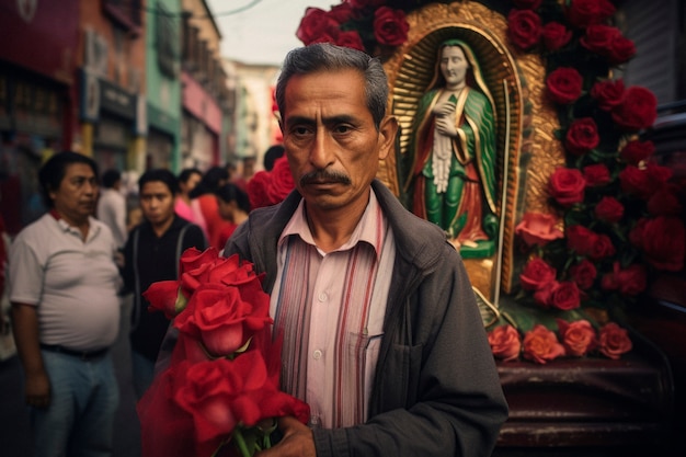 Free Photo man with saint mary statue