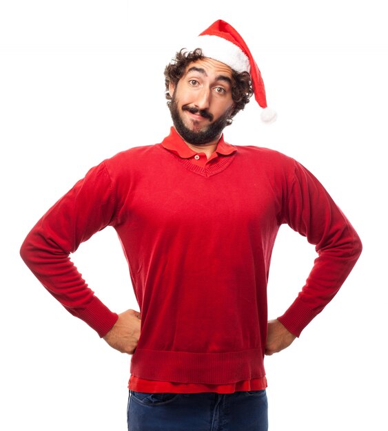 Man with santa's hat and hands on hips