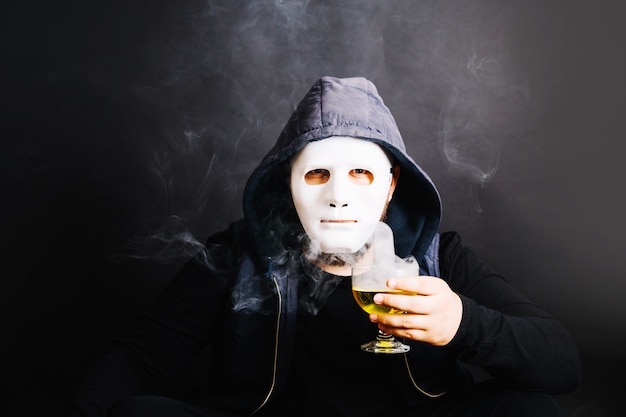 Man with smoking drink