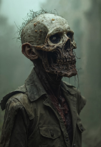 Free photo man with visible skull in forest