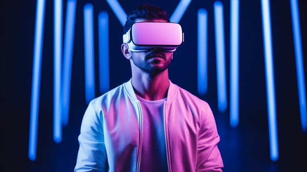 Man with vr glasses experiencing metaverse