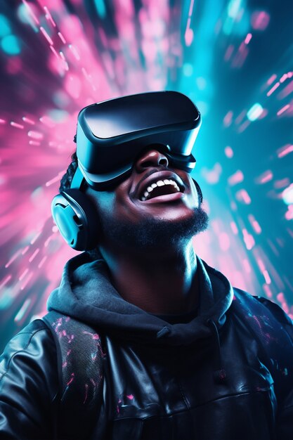 Man with vr glasses experiencing metaverse