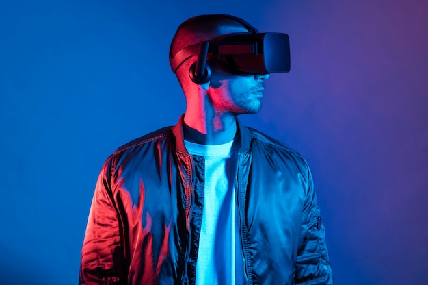 Man with vr glasses technology medium shot