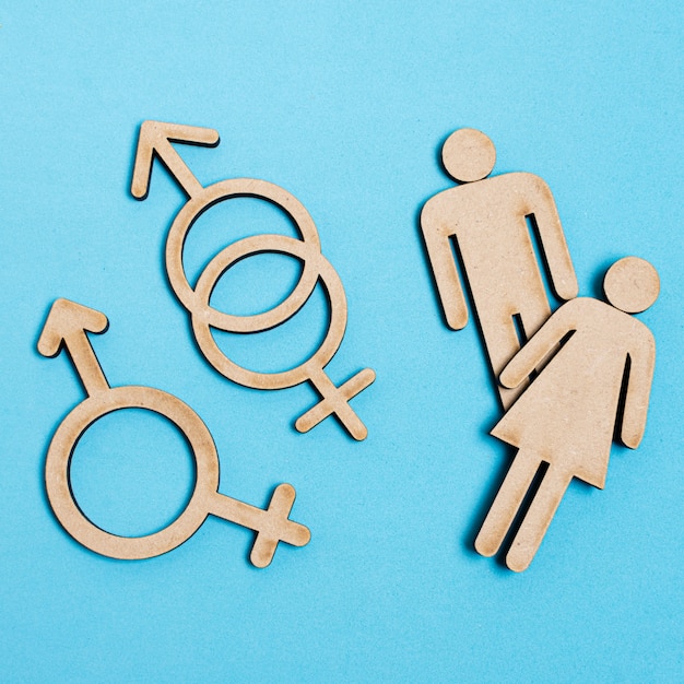 Man and woman alongside gender signs