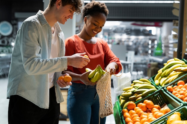 Man and woman shopping at the grocery store