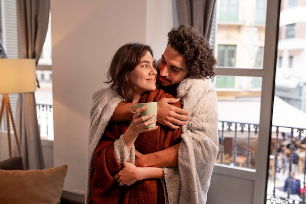 Man and woman spending time together at home