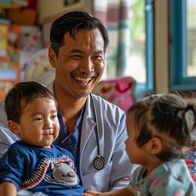 Man working as a paediatrician