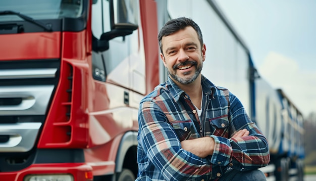 Man working as a truck driver posing