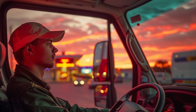 Man working as a truck driver posing