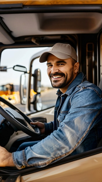 Man working as a truck driver posing