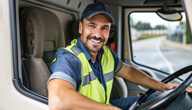 Man working as a truck driver posing