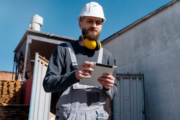 Man working in a mdf boards warehouse