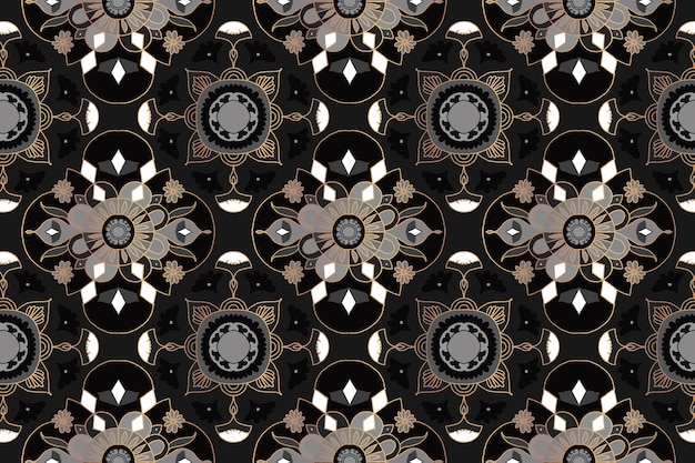 Mandala black floral Indian pattern background