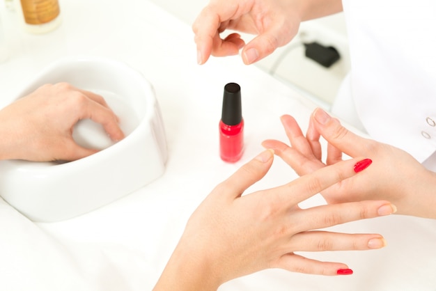 Manicure process closeup