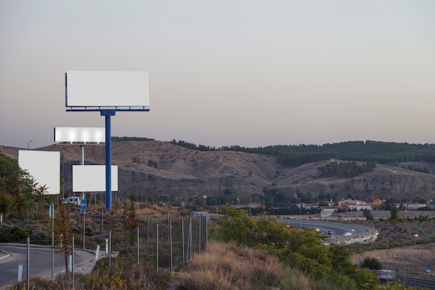 Free photo many advertising billboards on highway