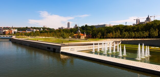 Manzanares river in summer day. Madrid