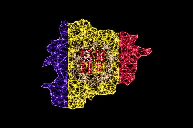 Map of Andorra, Polygonal mesh line map, flag map