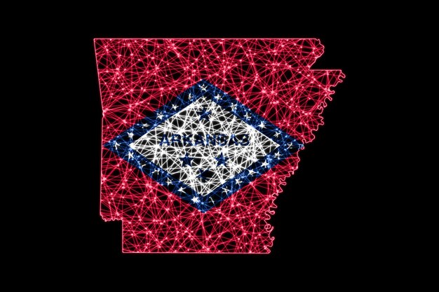 Map of Arkansas, Polygonal mesh line map, flag map