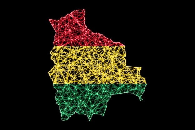 Map of Bolivia, Polygonal mesh line map, flag map