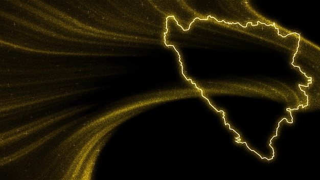 Free photo map of bosnia and herzegovina, gold glitter map on dark background