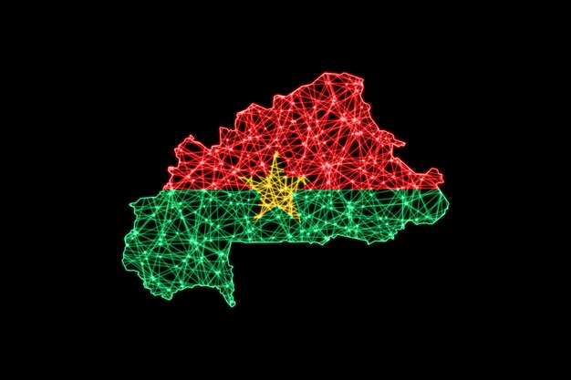 Map of Burkina Faso, Polygonal mesh line map, flag map