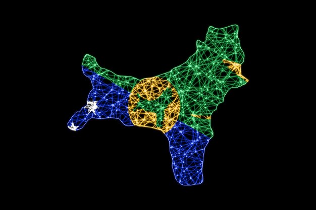 Map of Christmas Island, Polygonal mesh line map, flag map